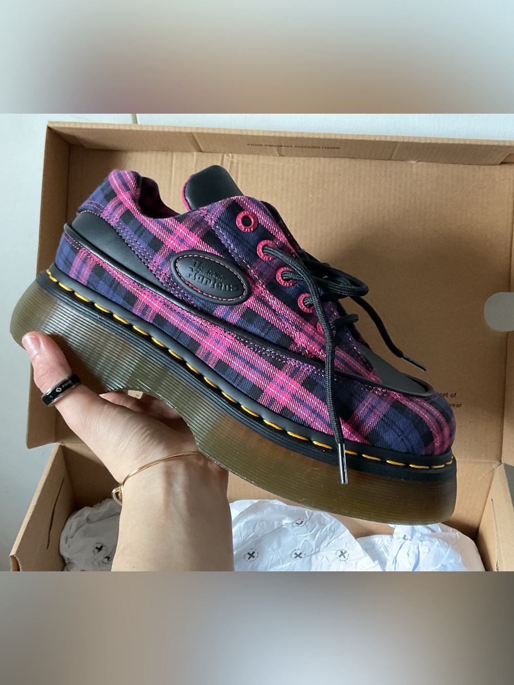 Dr. Martens Black & Pink Tartan Woven BUZZ 5I Oxford
